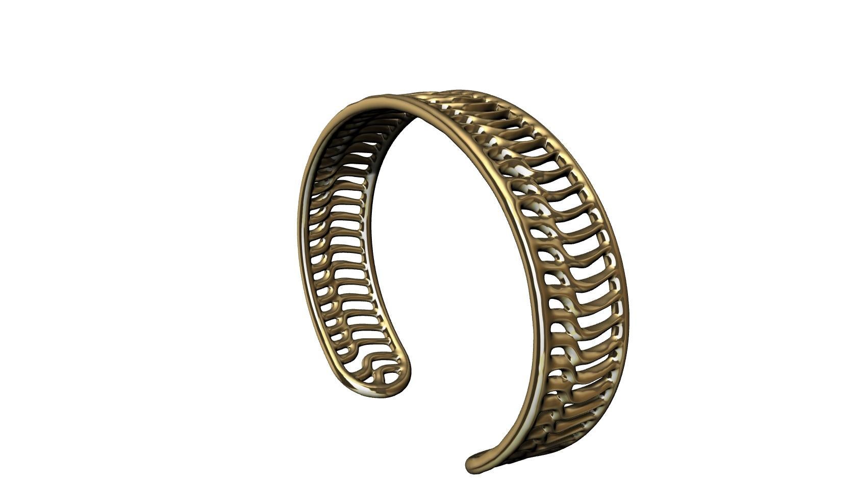14 Karat Yellow Gold Open Wave Cuff Bracelet In New Condition In New York, NY