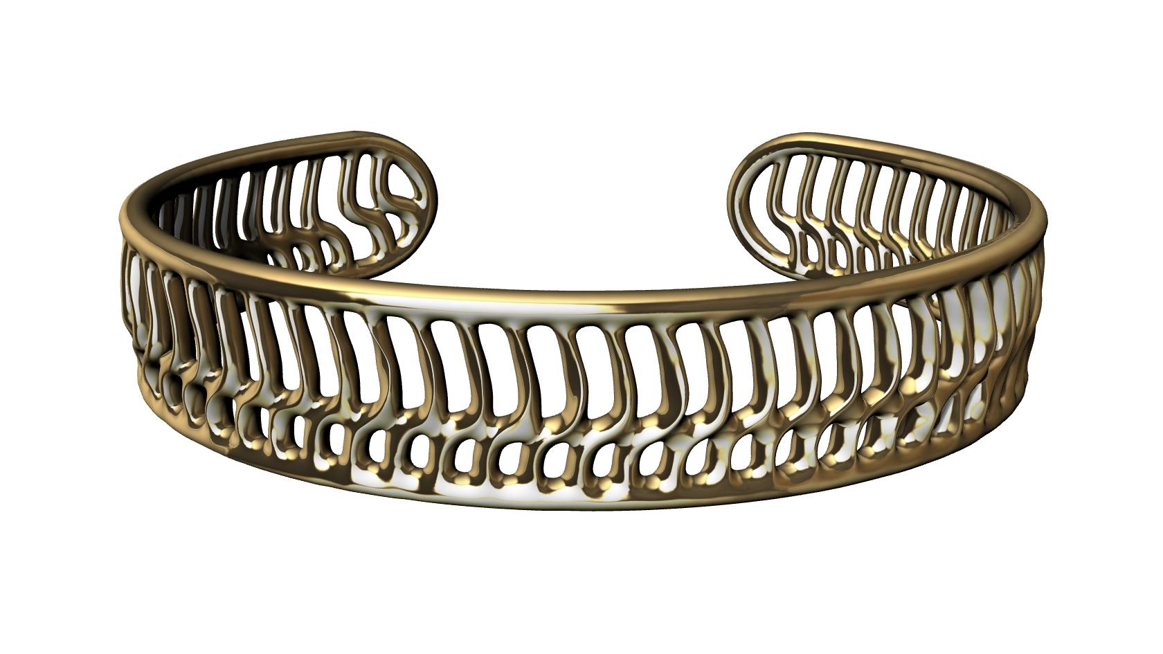 Women's or Men's 14 Karat Yellow Gold Open Wave Cuff Bracelet