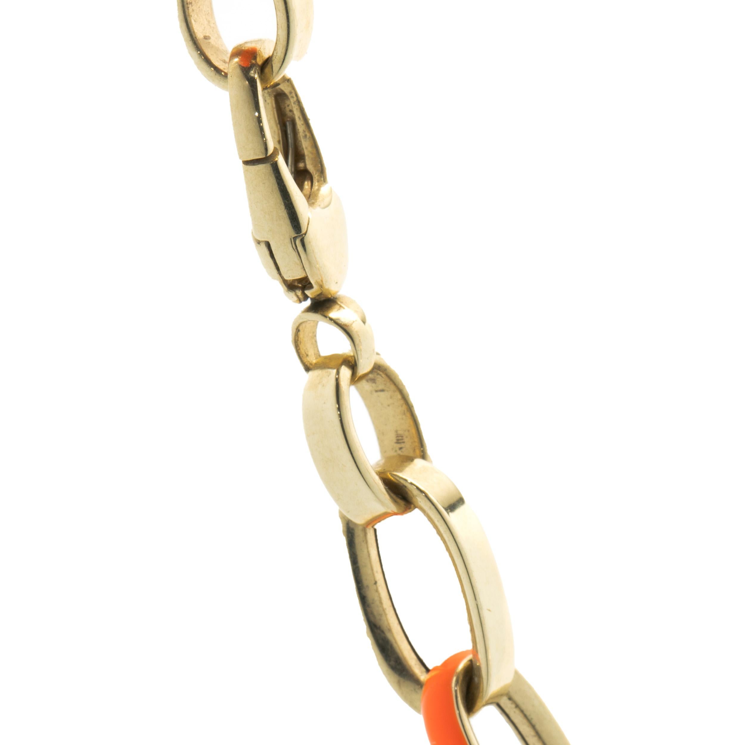 14 Karat Yellow Gold Orange Enamel Oval Link Chain Necklace In Excellent Condition For Sale In Scottsdale, AZ