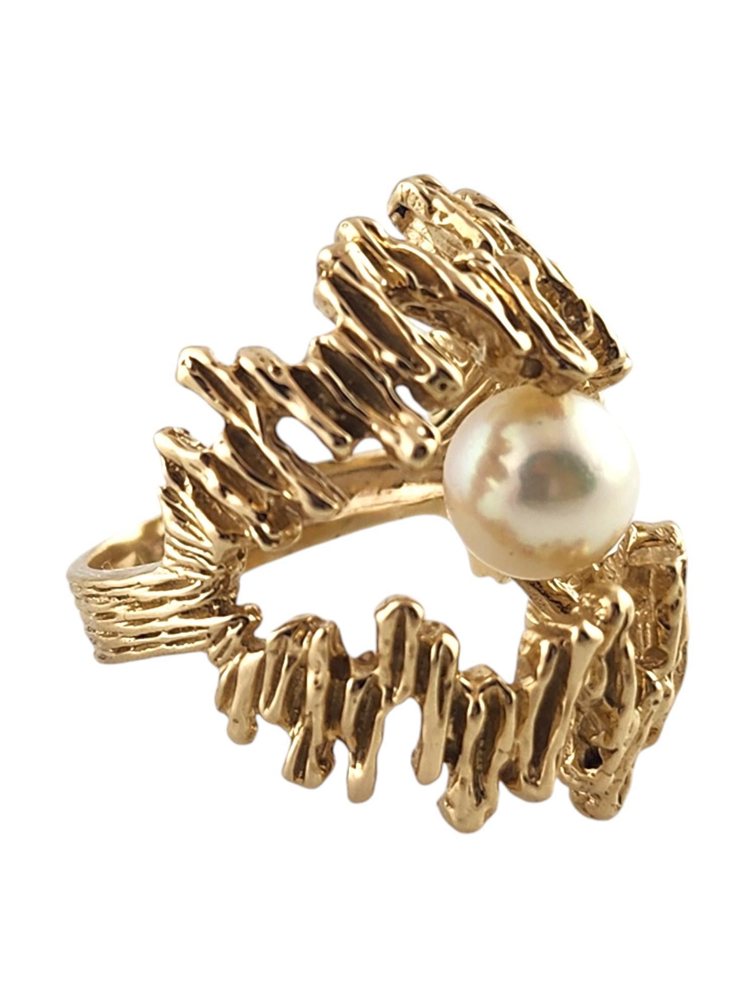 Taille ronde Bague en or jaune 14 carats avec perles ornées Taille 7 #19292 en vente