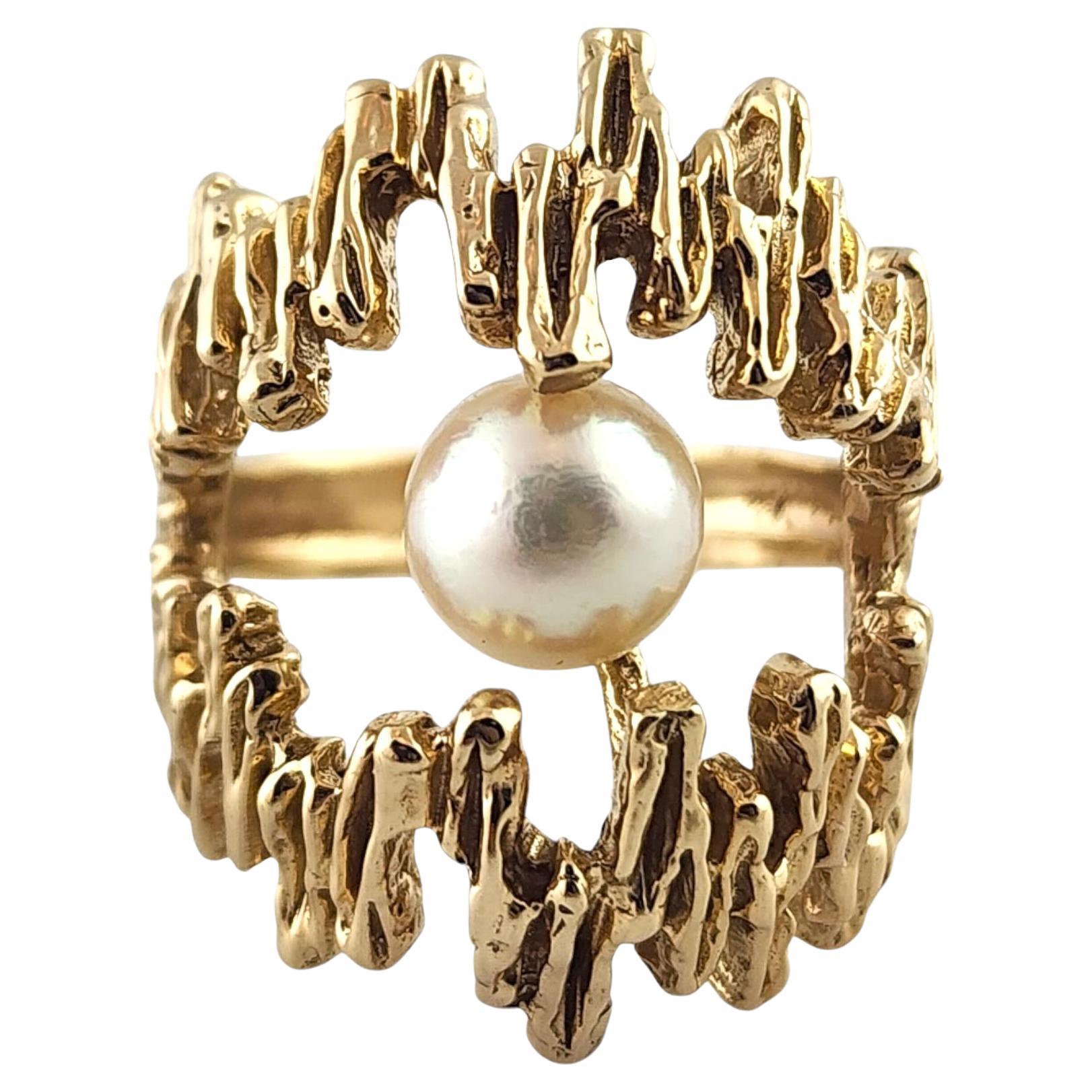 Bague en or jaune 14 carats avec perles ornées Taille 7 #19292 en vente