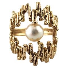 14 Karat Yellow Gold Ornate Pearl Ring Size 7 #19292