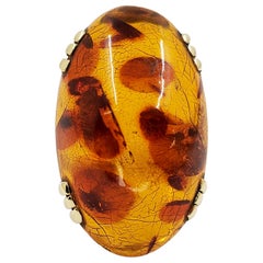 14 Karat Yellow Gold Oval Amber Cabochon Cocktail Ring