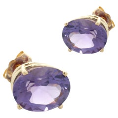 14 Karat Yellow Gold Oval Amethyst Stud Earrings
