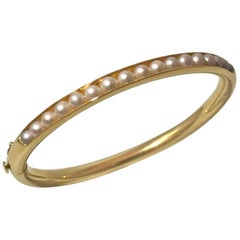 Manart Bracelet jonc ovale en or jaune 14 carats avec perles en forme de T