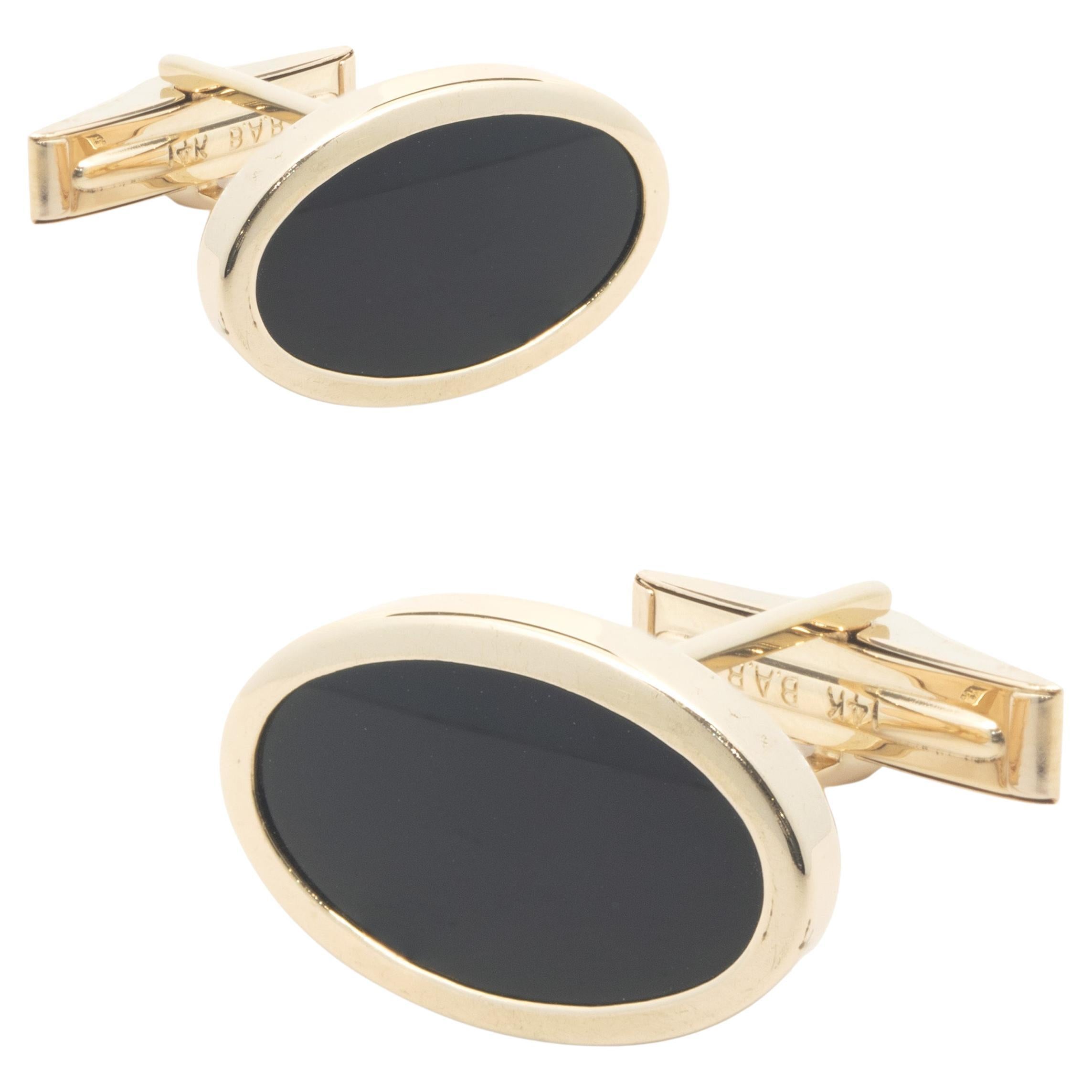 14 Karat Yellow Gold Oval Black Onyx Cufflinks