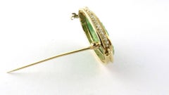 14 Karat Yellow Gold Oval Brooch Pin with Carved Jade and Seed Pearls