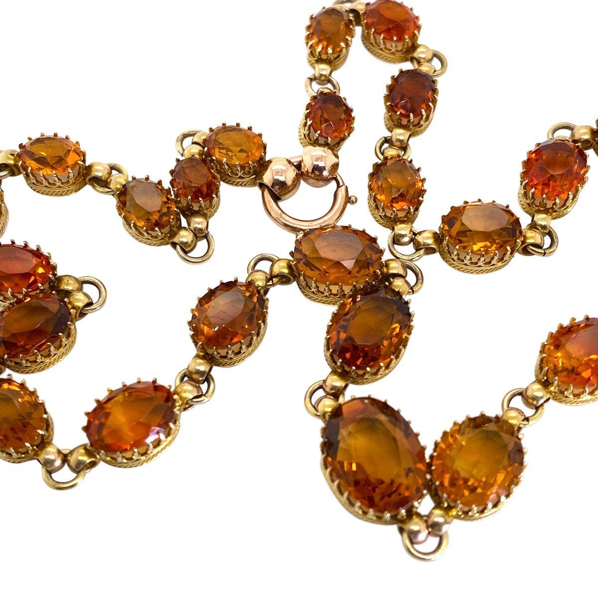 Victorian 14 Karat Yellow Gold Oval Cut Citrine Riviere Necklace For Sale