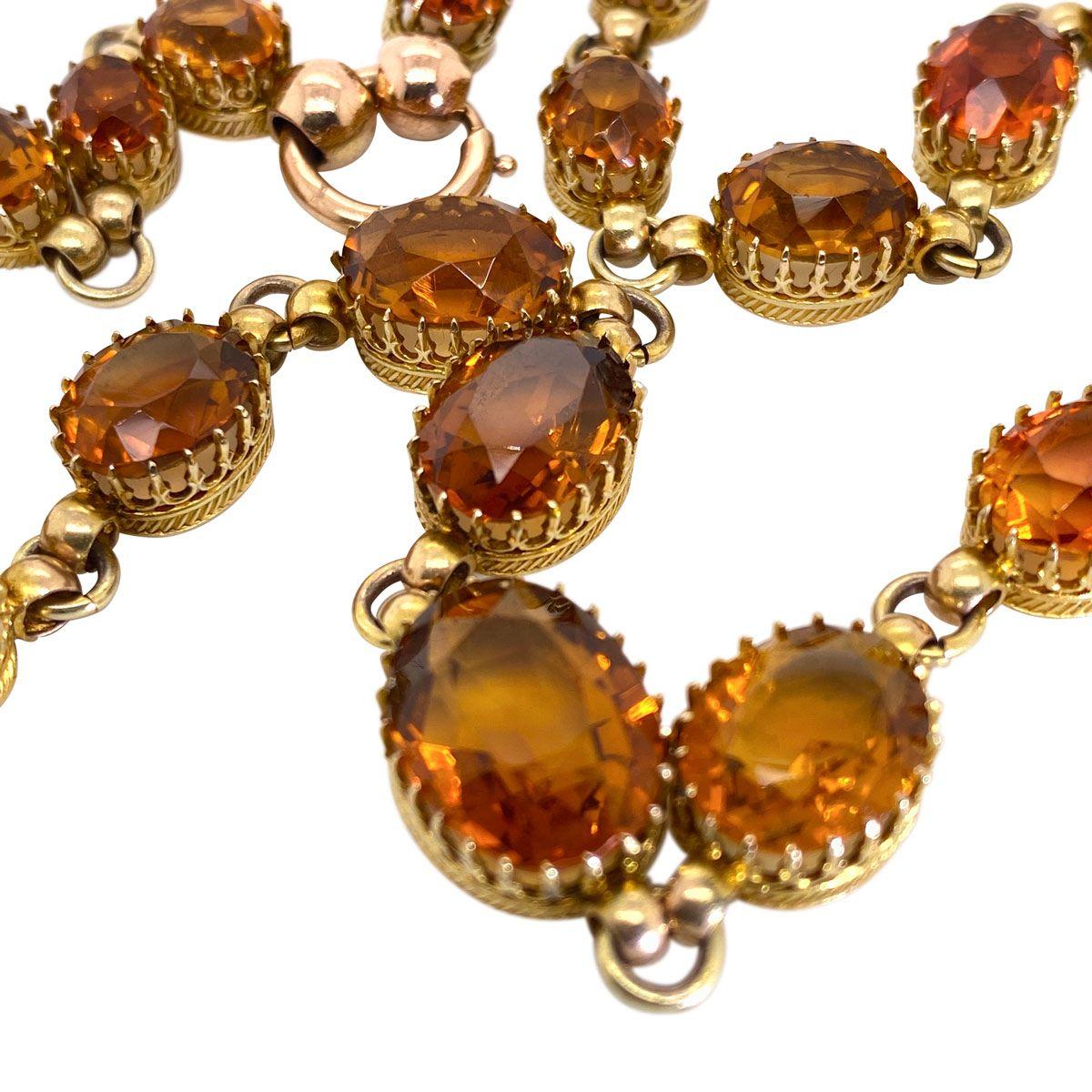 14 Karat Yellow Gold Oval Cut Citrine Riviere Necklace For Sale 1