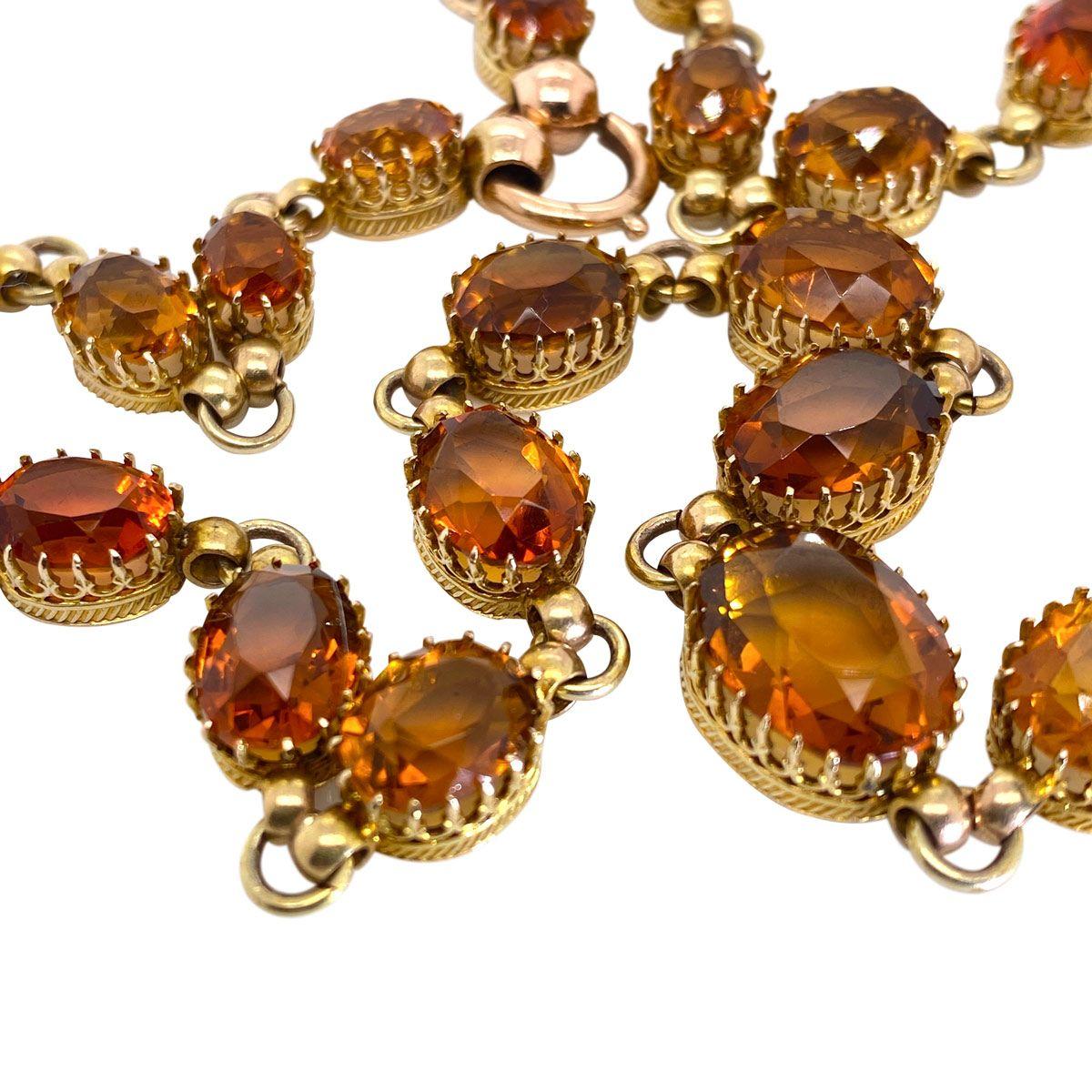 14 Karat Yellow Gold Oval Cut Citrine Riviere Necklace For Sale 2