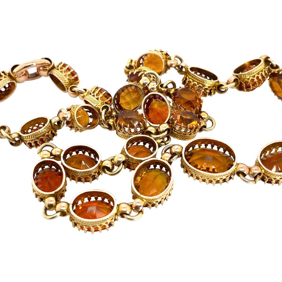 14 Karat Yellow Gold Oval Cut Citrine Riviere Necklace For Sale 3