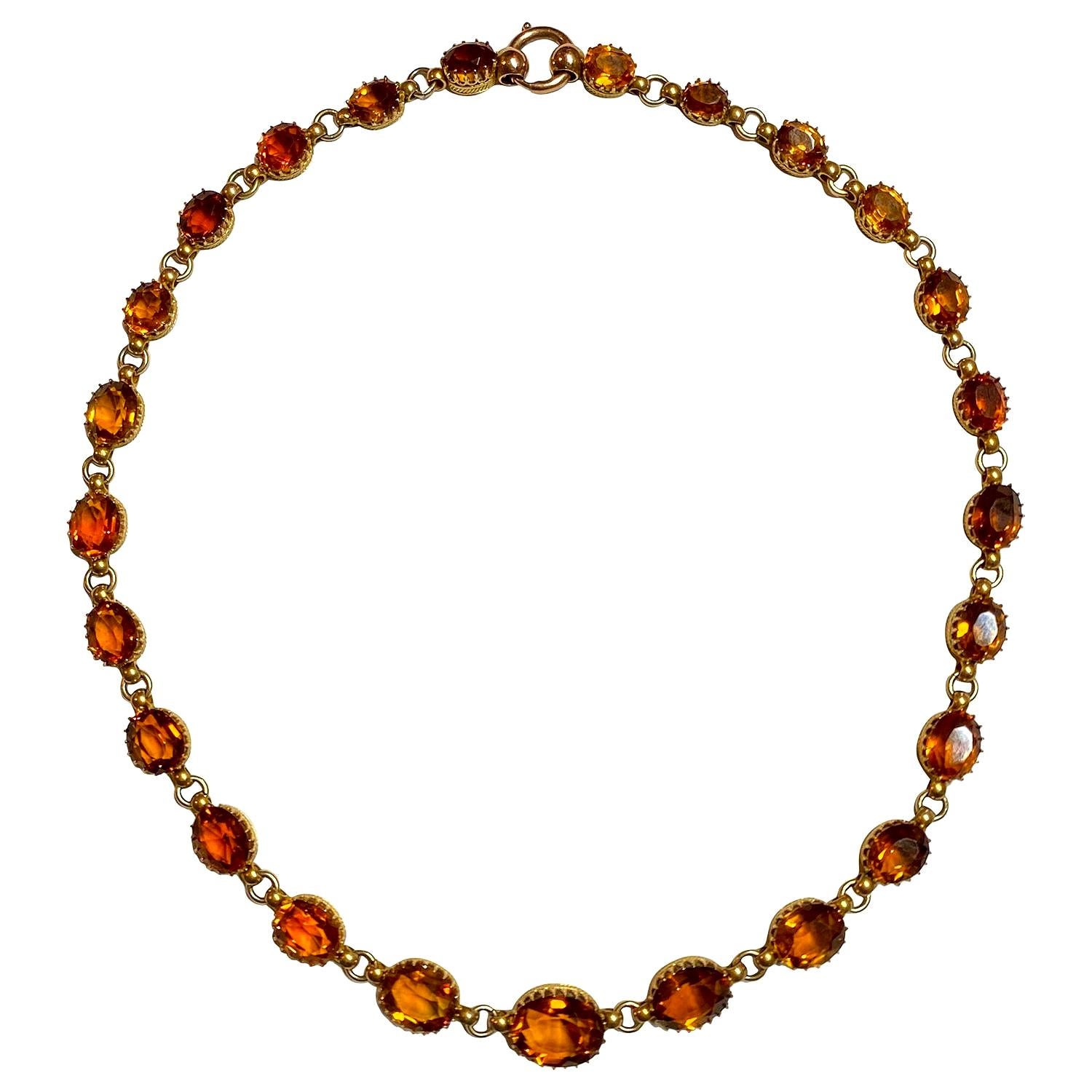 14 Karat Yellow Gold Oval Cut Citrine Riviere Necklace For Sale