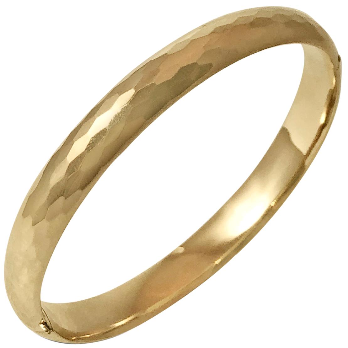 14 Karat Yellow Gold Oval DIA Facet Hammered Cuff Bangle by Manart
