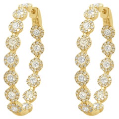 14 Karat Yellow Gold Oval Diamond Halo Hoop Earrings
