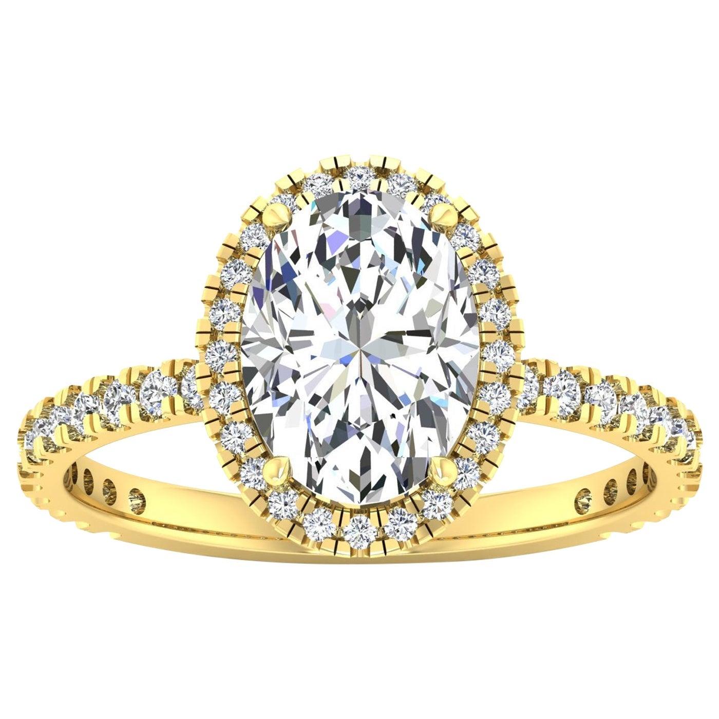 For Sale:  14 Karat Yellow Gold Oval Diamond Halo Pavé 2 Carat Center '2.4 Carat' I SI1 GIA