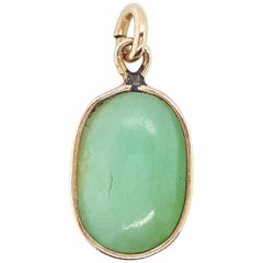 Vintage 14 Karat Yellow Gold Oval Double Cabochon Jadeite Jade Open Bezel Pendant