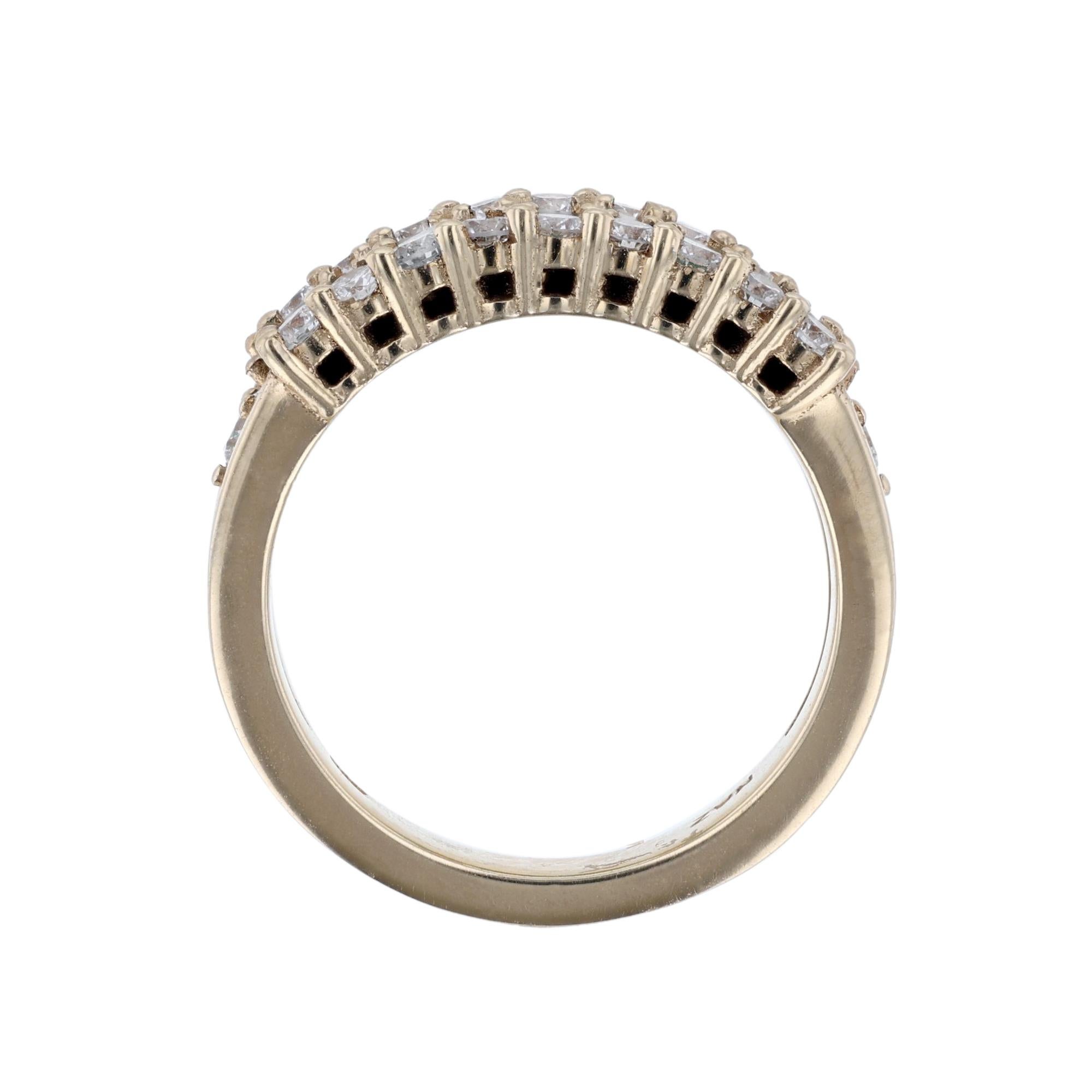 Modern 14 Karat Yellow Gold Oval Emerald Row Diamond Fashion Ring, 2.67 Carat For Sale