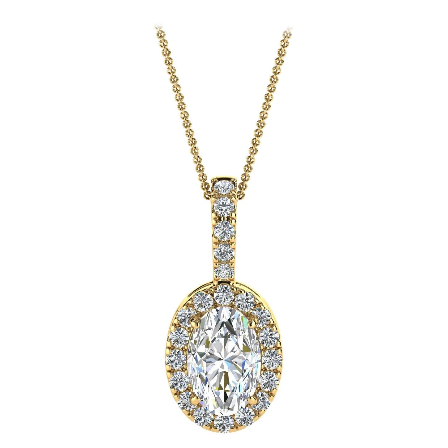 14 Karat Yellow Gold Oval Halo Diamond '1/2 Carat' For Sale