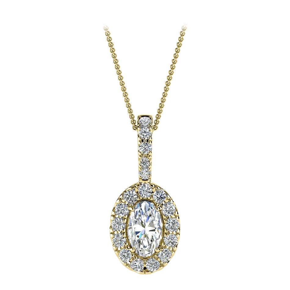 14 Karat Yellow Gold Oval Halo Diamond '1/3 Carat' For Sale