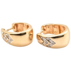 14 Karat Yellow Gold Oval Hinged Hoop Earrings with Diamond Accents