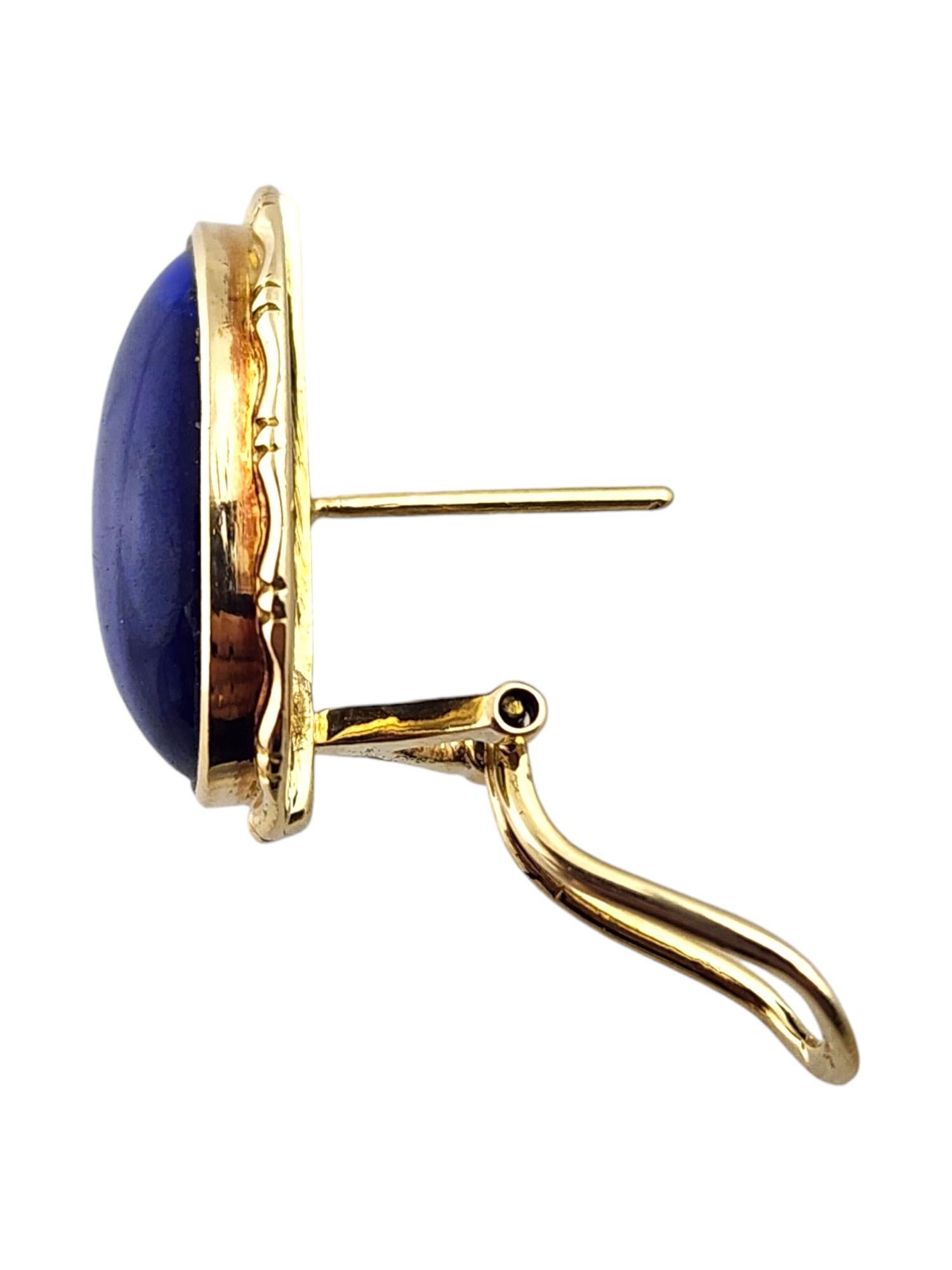 14 Karat Yellow Gold Oval Lapis Omega Back Earrings #18500 In Good Condition For Sale In Washington Depot, CT
