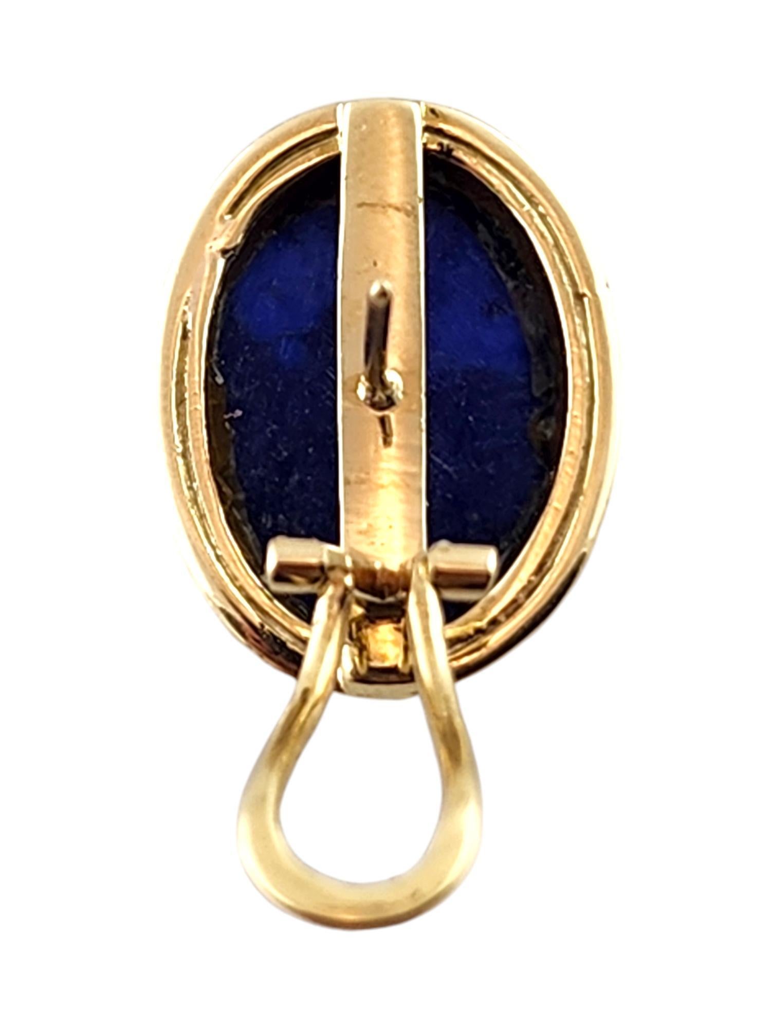 14 Karat Yellow Gold Oval Lapis Omega Back Earrings #18500 For Sale 1