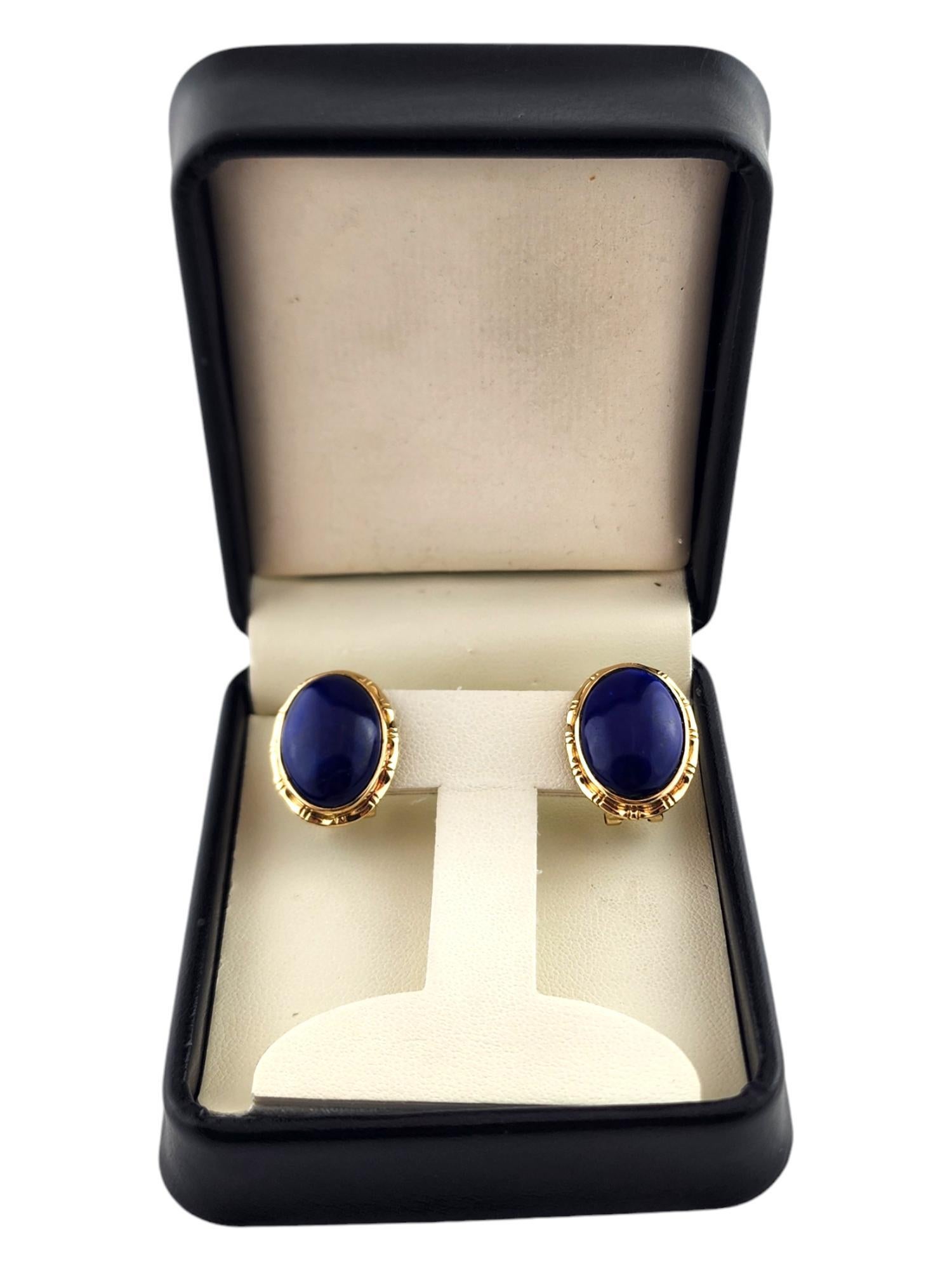 14 Karat Yellow Gold Oval Lapis Omega Back Earrings #18500 For Sale 3