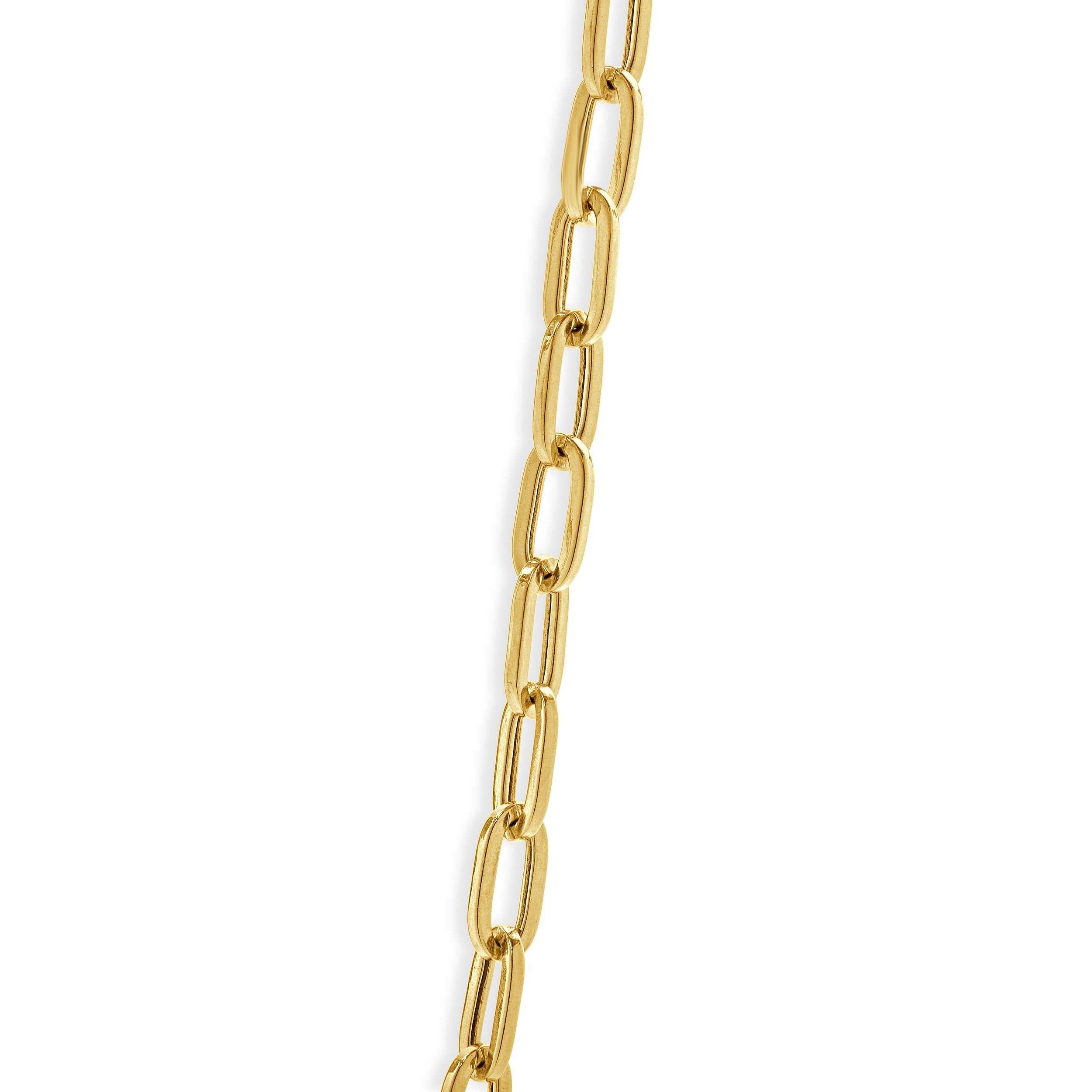 Concepteur : personnalisé

Matériau : Or jaune 14K
Dimensions : le collier mesure 17 pouces de long.
Poids : 4.79 grammes
