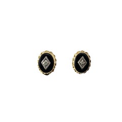 14 Karat Yellow Gold Oval Onyx and Diamond Stud Earrings #20626