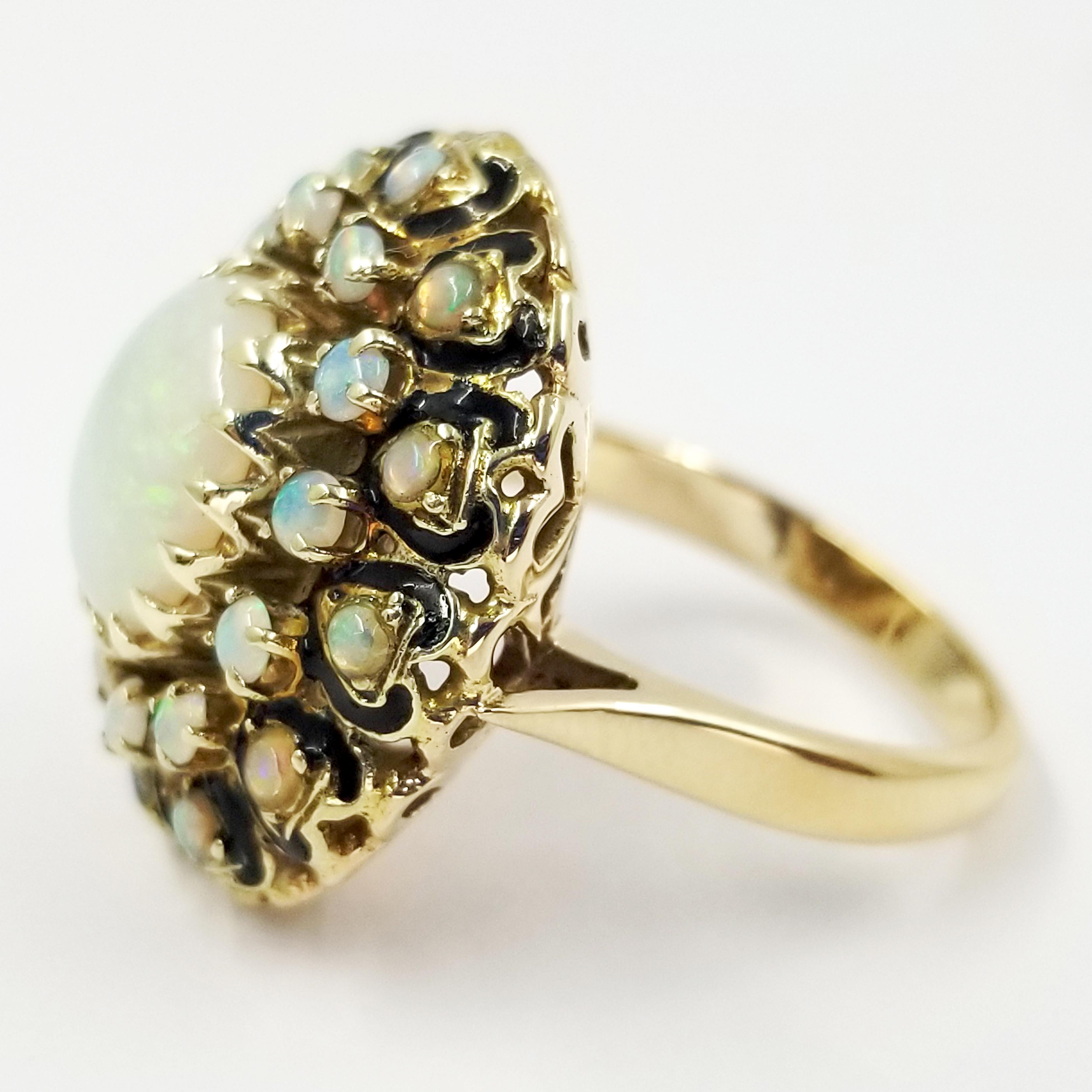 14 Karat Yellow Gold Oval Opal Cocktail Ring In Good Condition In Coral Gables, FL