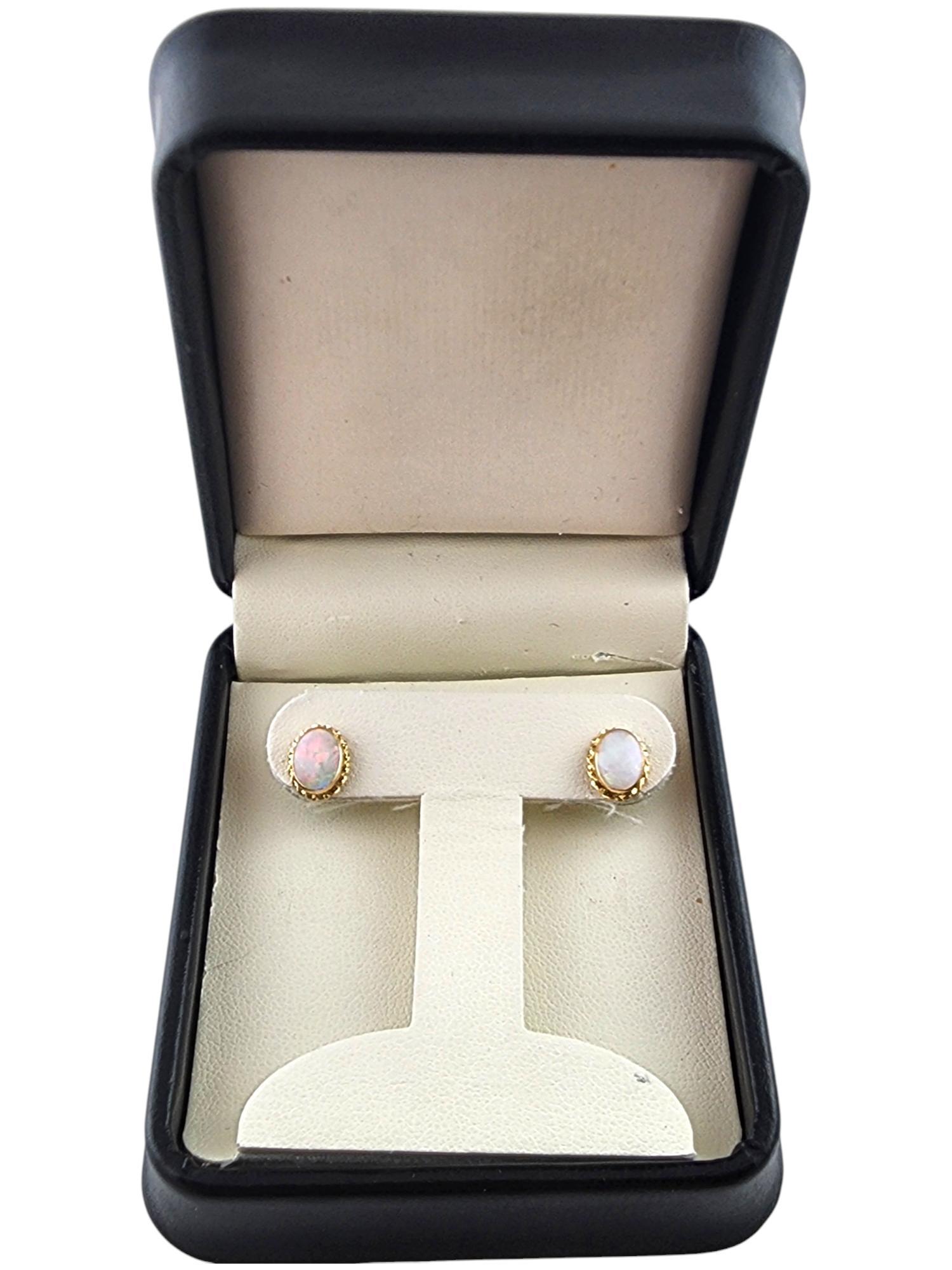 14 Karat Yellow Gold Oval Opal Earrings #19804 1