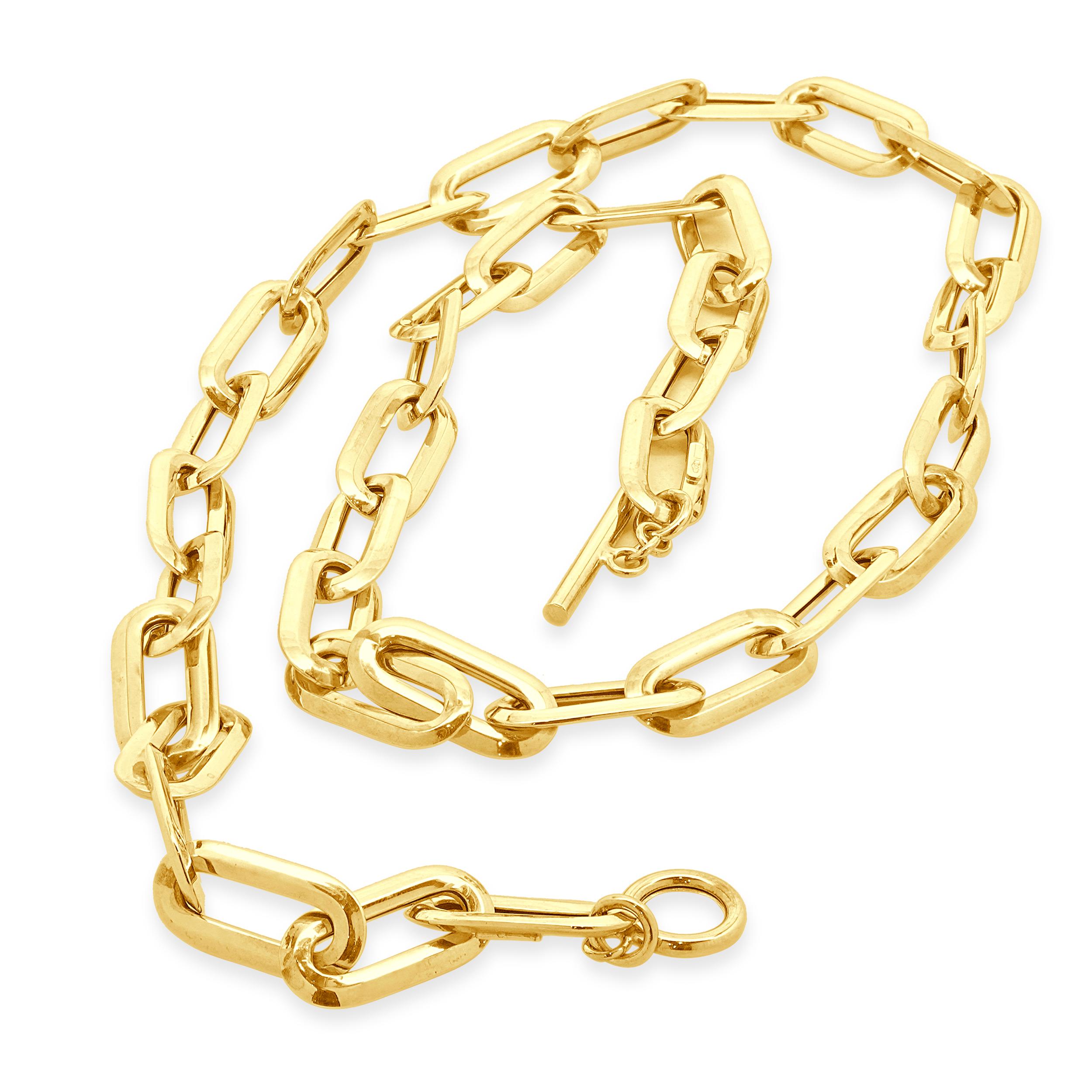 Women's or Men's 14 Karat Yellow Gold Oval Paperclip Link Necklace For Sale