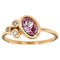 Bague vintage en or jaune 14 carats avec saphir rose ovale et diamants au centre de 3/4 carats