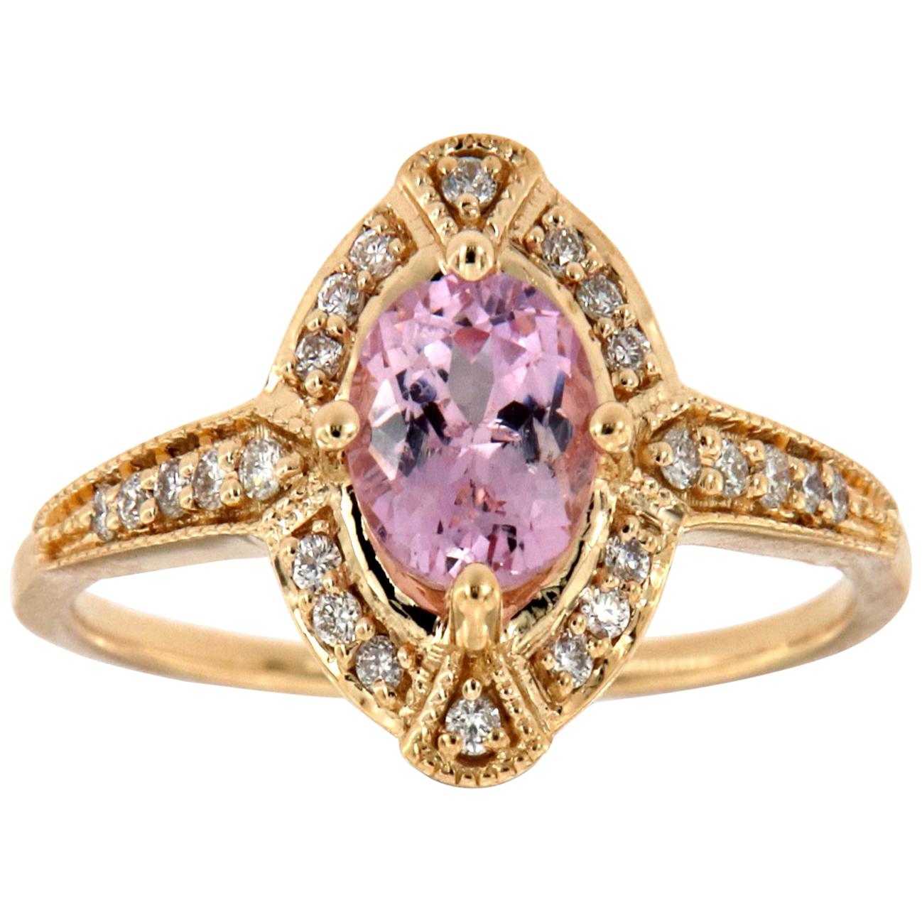 14 Karat Yellow Gold Oval Pink Sapphire Halo Diamond Ring 'Center-1 Carat'