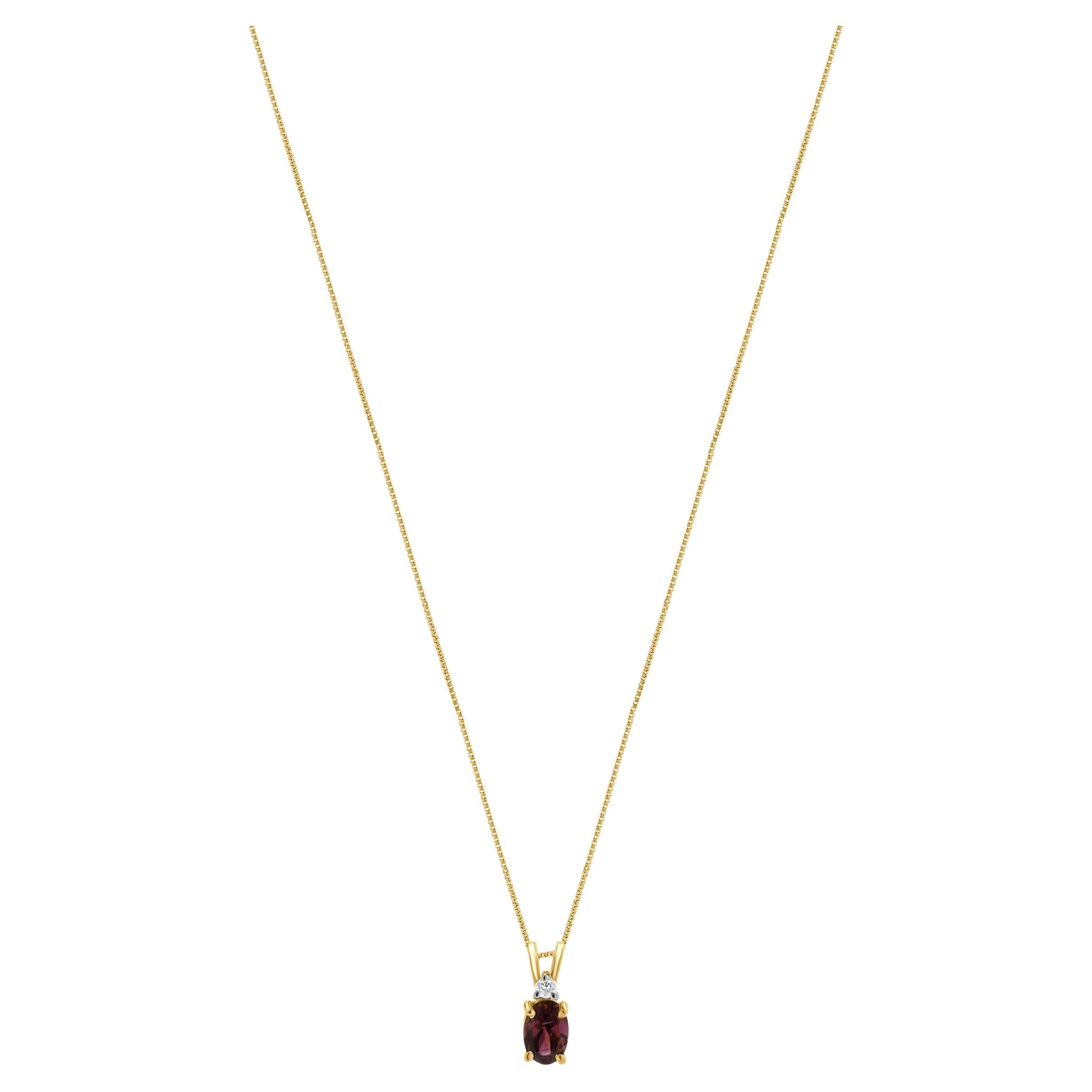 14 Karat Yellow Gold Oval Pink Tourmaline and Diamond Necklace For Sale