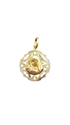 14 Karat Yellow Gold Oval Reversable Jesus Christ and Virgin Mary Pendant #21126