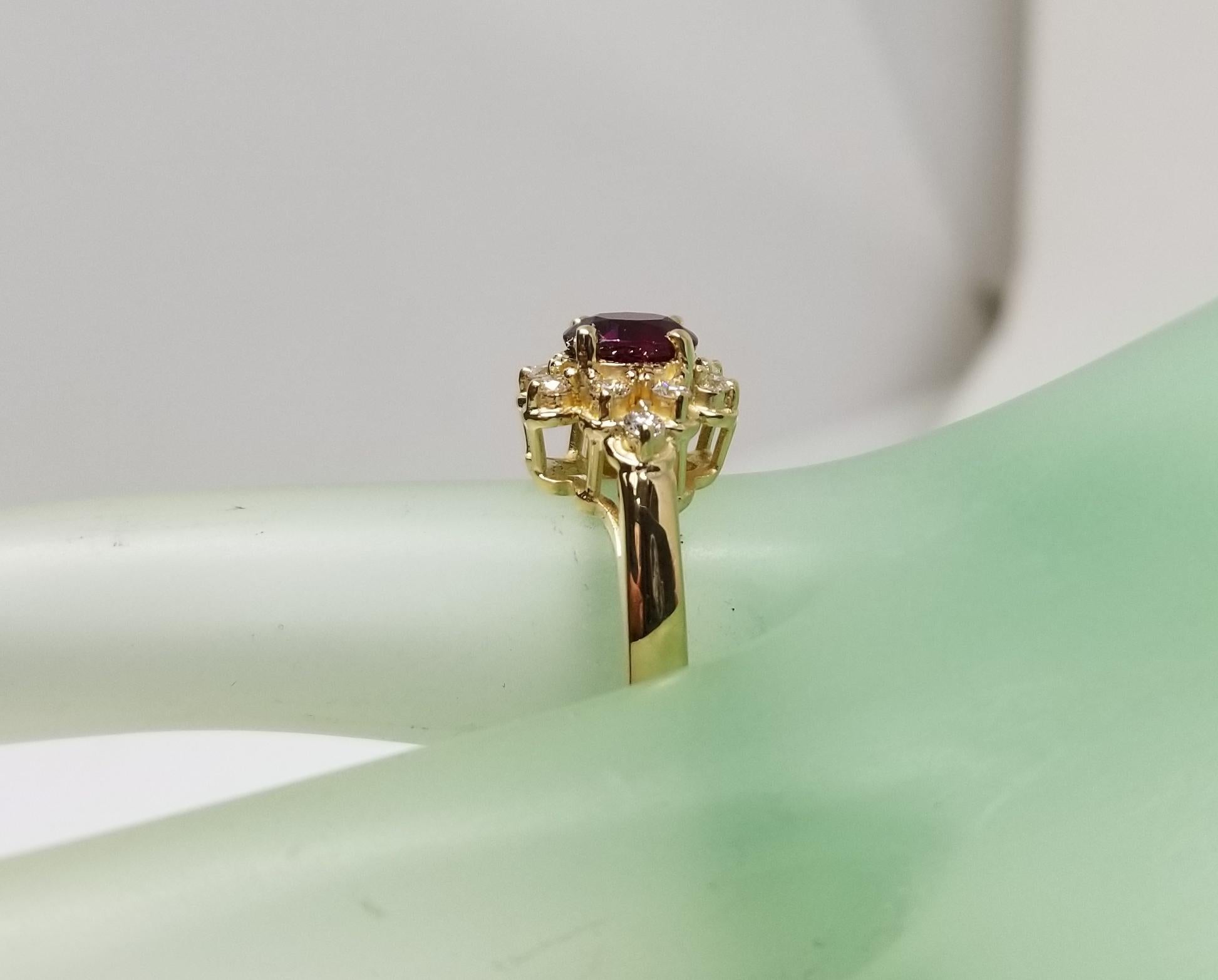 GIA Certified 1.20cts. oval Ruby 14 Karat Yellow Gold Oval Ruby Diamond Ring For Sale 2