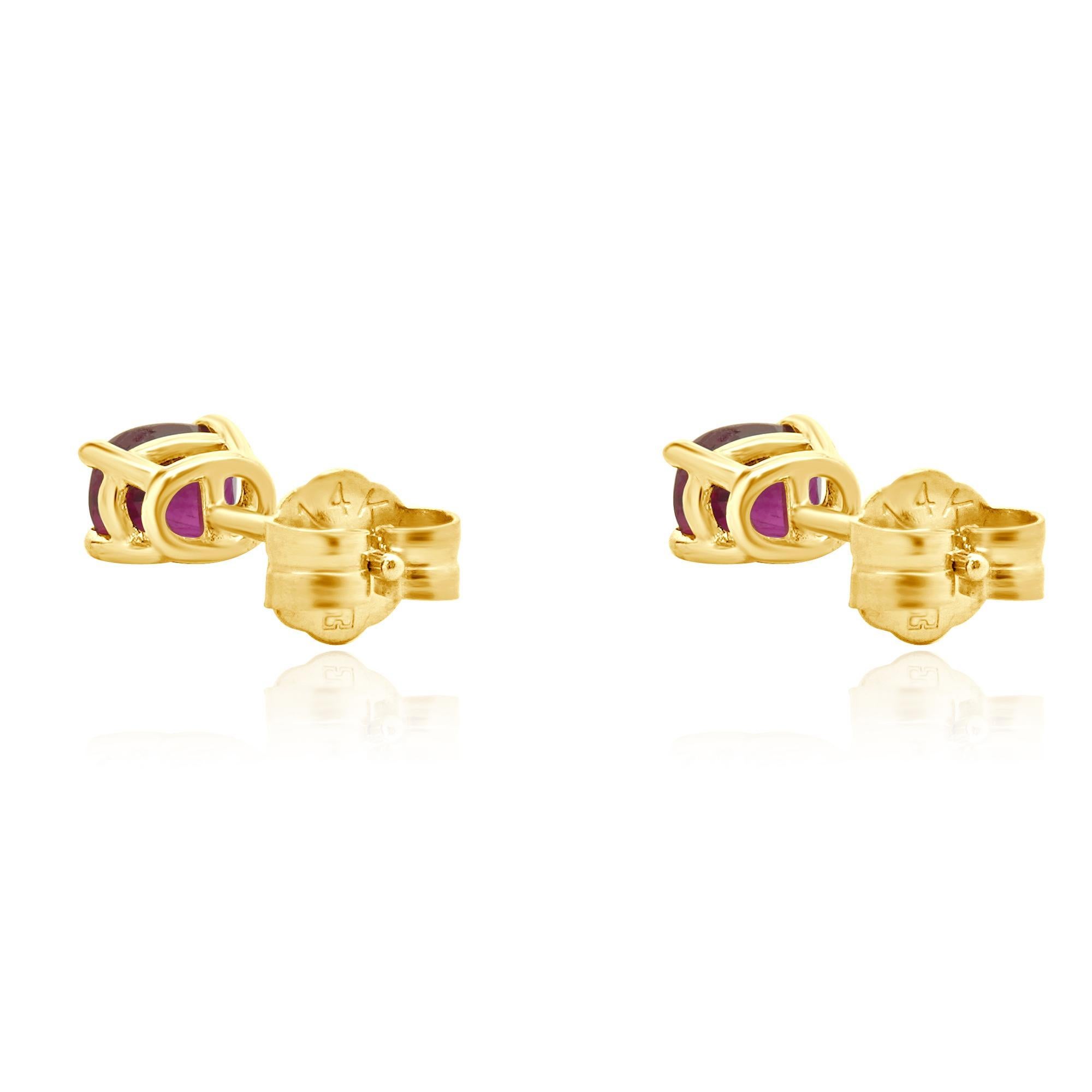 Oval Cut 14 Karat Yellow Gold Oval Ruby Stud Earrings For Sale