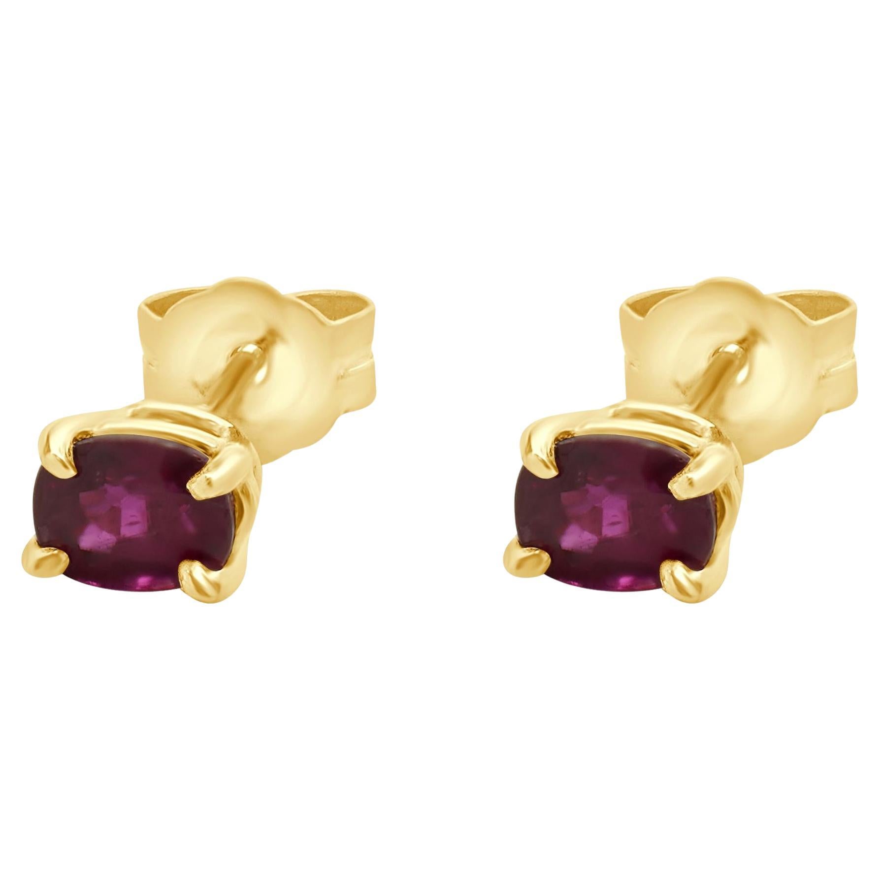 14 Karat Yellow Gold Oval Ruby Stud Earrings