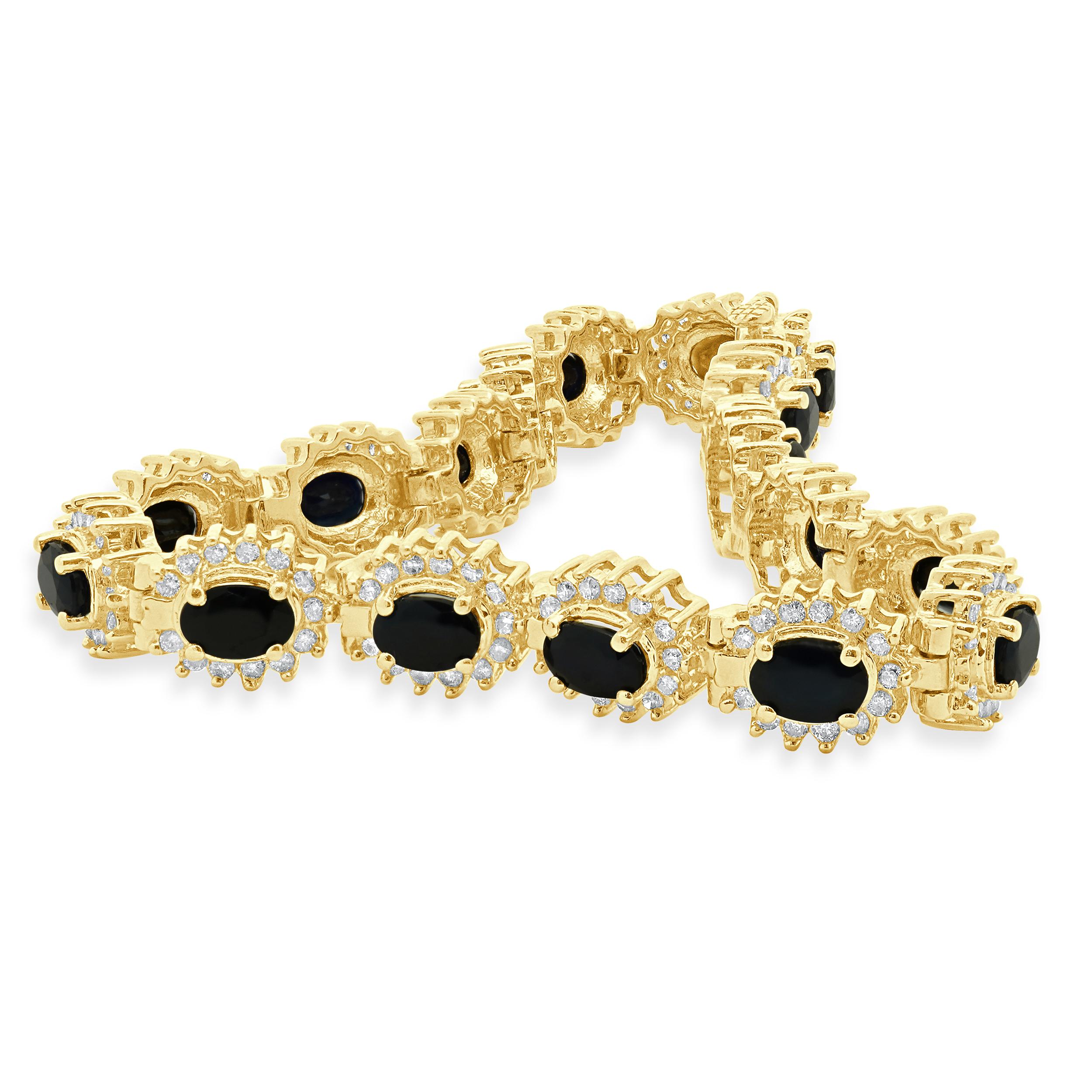 Oval Cut 14 Karat Yellow Gold Oval Sapphire and Diamond Halo Bracelet For Sale