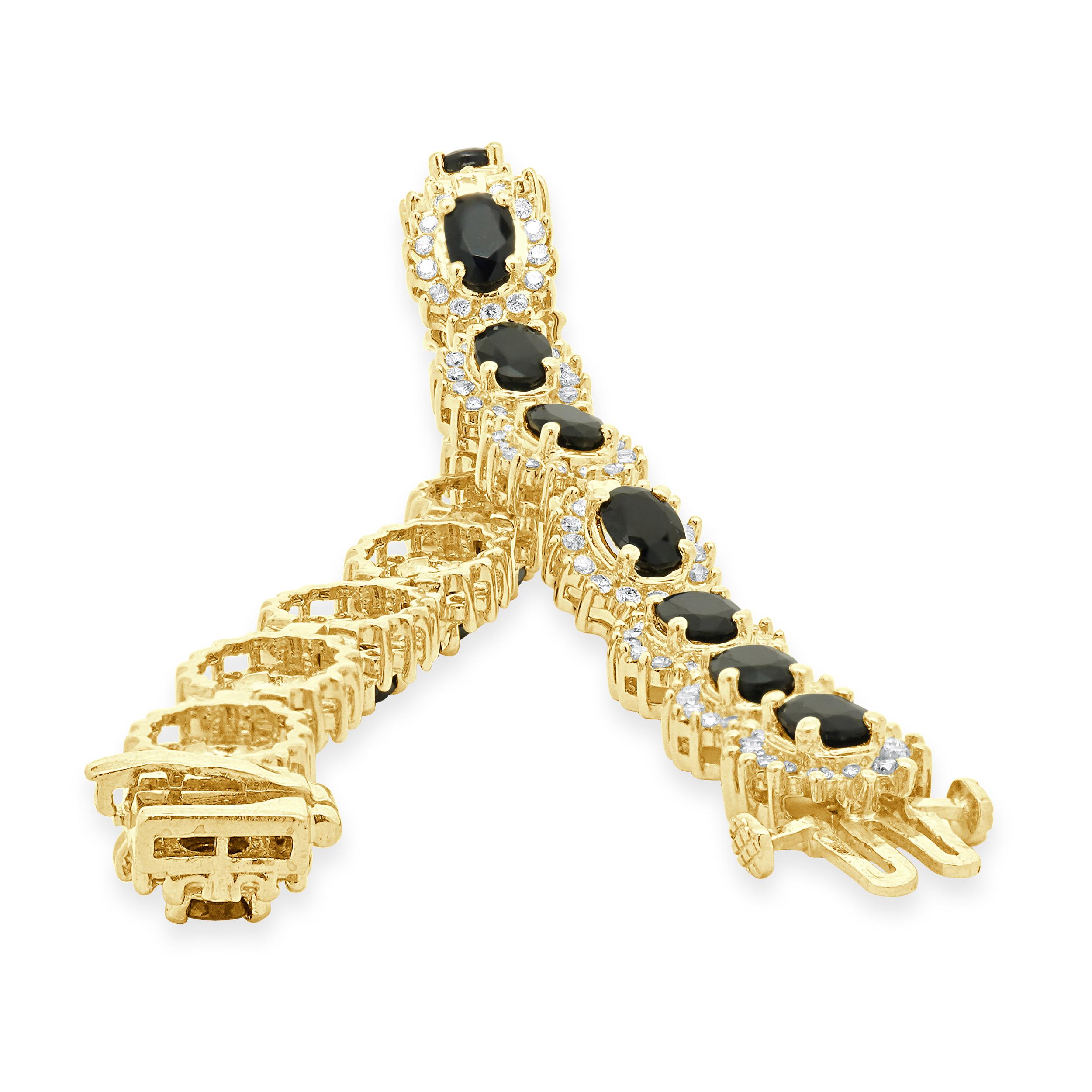 14 Karat Yellow Gold Oval Sapphire and Diamond Halo Bracelet In Excellent Condition For Sale In Scottsdale, AZ