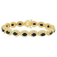14 Karat Yellow Gold Oval Sapphire and Diamond Halo Bracelet