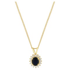 14 Karat Yellow Gold Oval Sapphire and Diamond Necklace