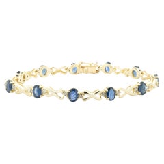14 Karat Yellow Gold Oval Sapphire and Diamond X Link Bracelet