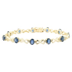 14 Karat Yellow Gold Oval Sapphire and Diamond X Link Bracelet