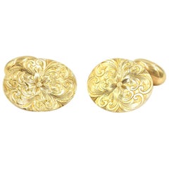 14 Karat Yellow Gold Oval Shaped Filigree Cufflinks, 5.72 Grams