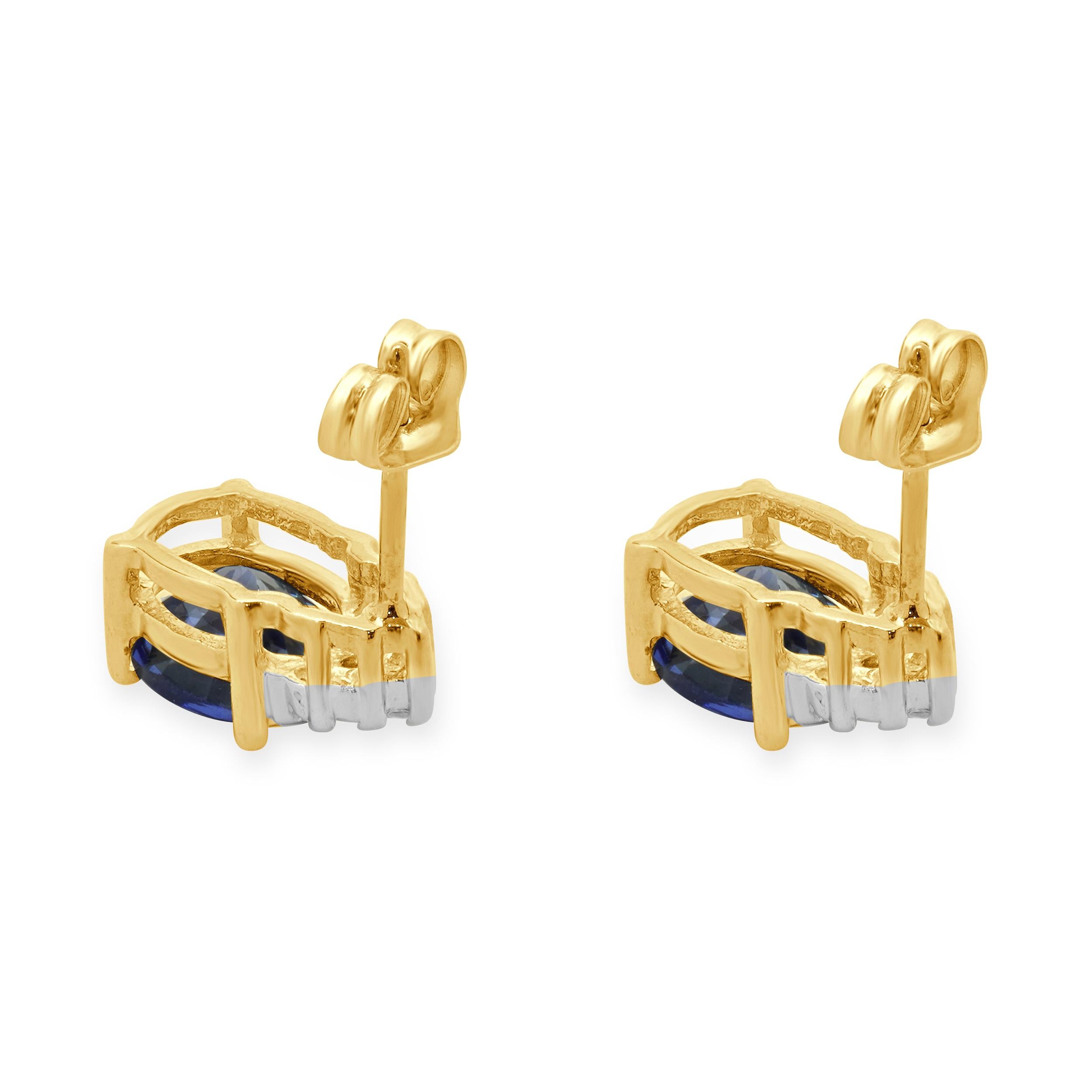 Oval Cut 14 Karat Yellow Gold Oval Tanzanite and Diamond Stud Earrings For Sale