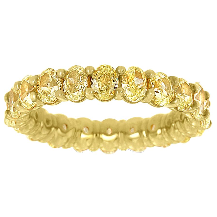 Bague d'éternité en or jaune 14 carats avec diamants jaunes ovales de 4, carats