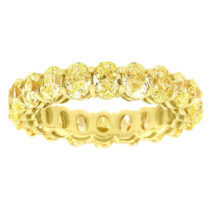 Bague d'éternité en or jaune 14 carats avec diamants jaunes ovales de 5, carats