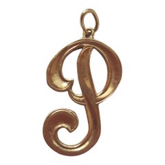 14 Karat Yellow Gold "P" Initial Pendant, Cursive Font, 2.4 Grams